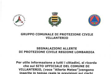 SEGNALAZIONE ALLERTE DI PROTEZIONE CIVILE REGIONE LOMBARDIA